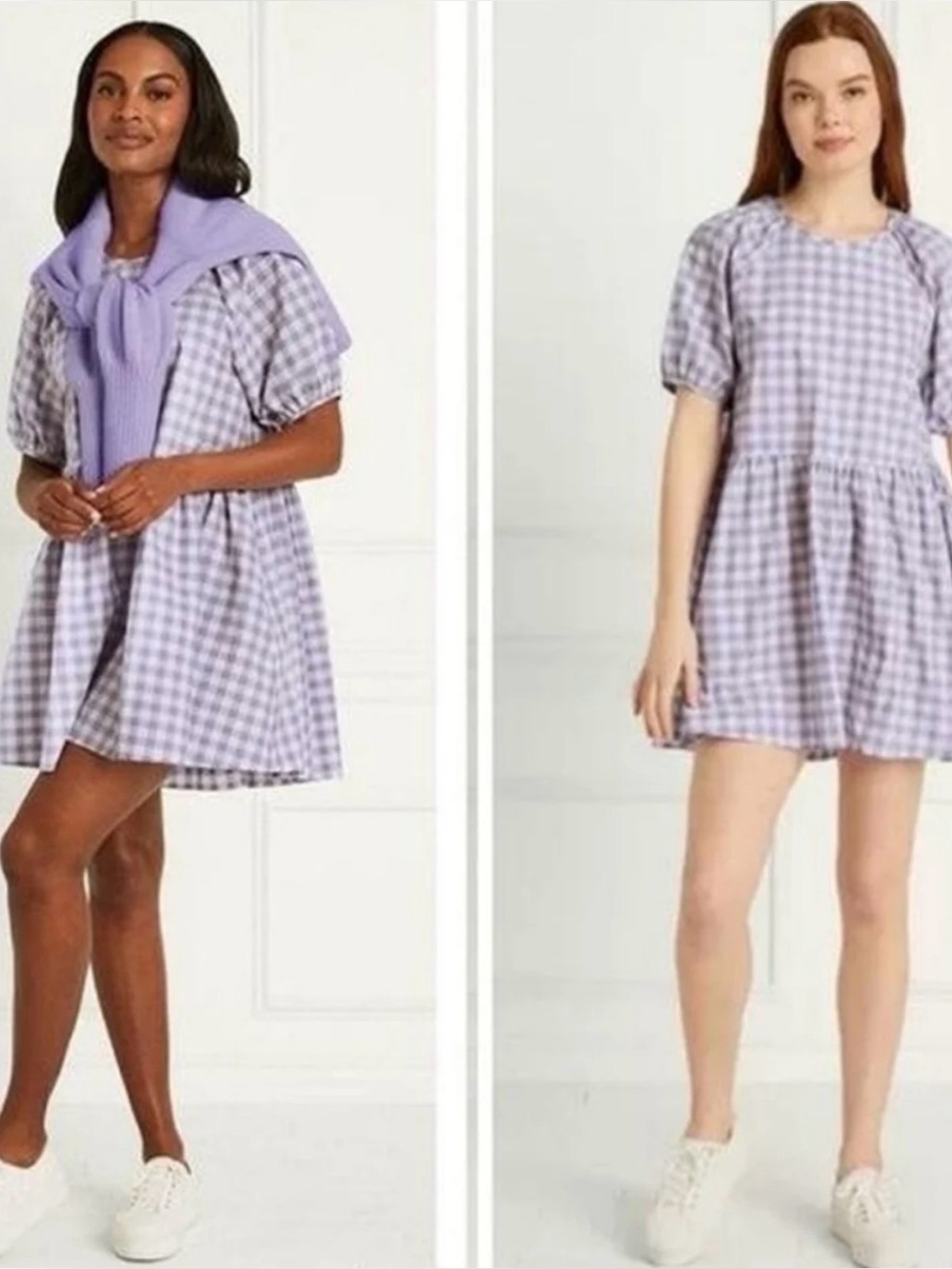 EUC Hill House Adeline Mini Dress with Purple Gingham Check Size Medium